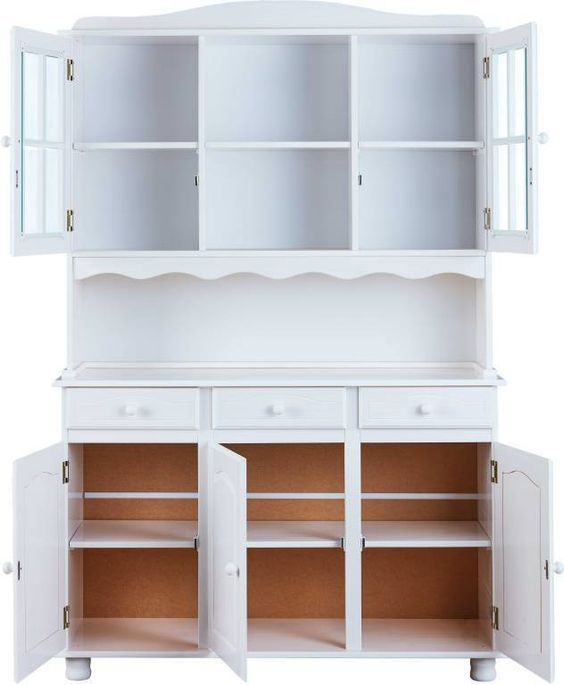 Vaisselier 5 portes 3 tiroirs pin massif blanc Brito 130 cm - Photo n°2