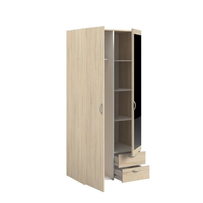 Armoire 2 portes miroir décor chene L 81 x P 51 x H 185 cm