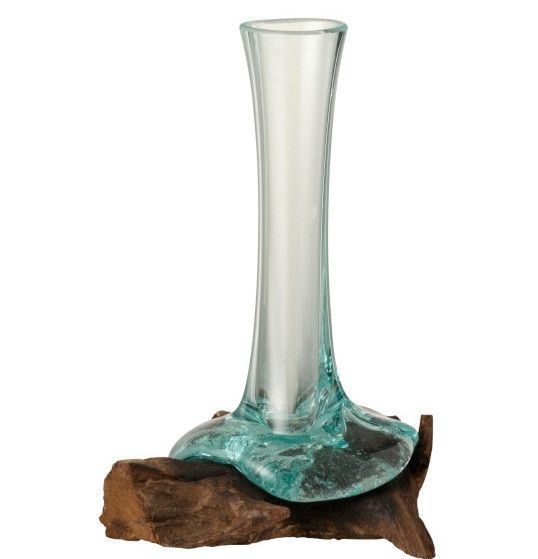 Vase verre et pied bois recyclé Azura H 30 cm - Photo n°1
