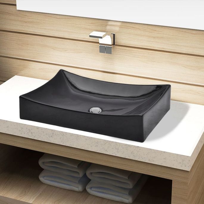 Vasque rectangulaire céramique Noir pour salle de bain - Photo n°2
