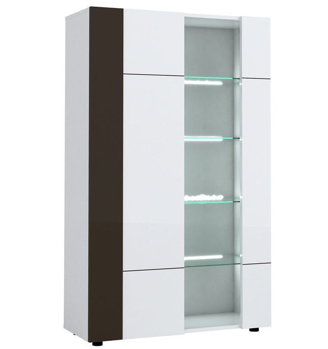 Vitrine lumineuse 2 portes bois laqué blanc et anthracite Koyd - Photo n°5