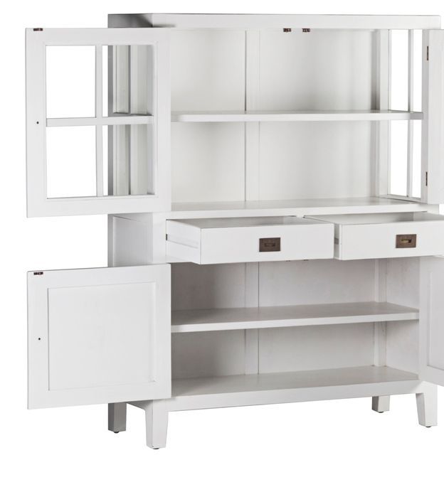 Vitrine 4 portes 2 tiroirs bois massif de mindi blanc Kourame 110 cm - Photo n°2