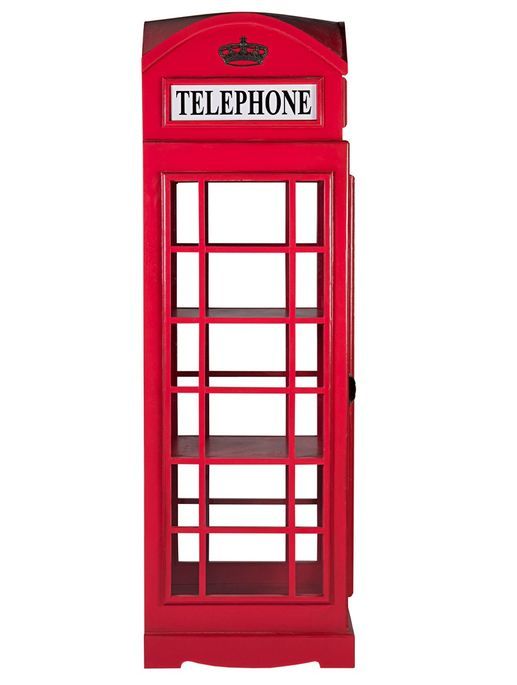 Vitrine cabine téléphonique London en bois rouge 60x185 cm - Photo n°3