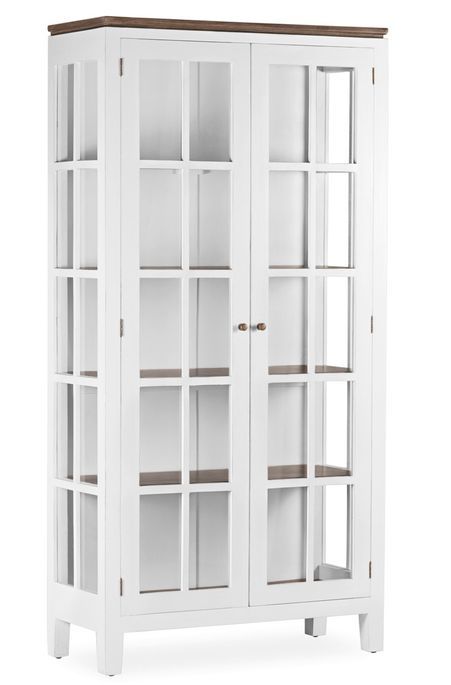 Vitrine provençale 2 portes bois massif de mindi blanc et marron Kirest 95 cm - Photo n°1