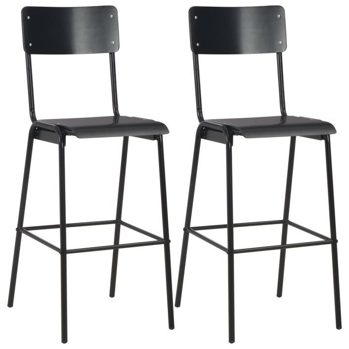 2 pcs Chaises de bar Noir Contreplaqué solide et acier - Photo n°1