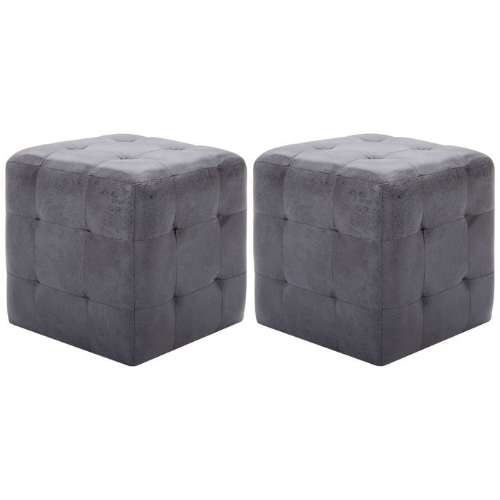 2 pcs Tables de chevet Gris 30x30x30 cm Similicuir daim - Photo n°1