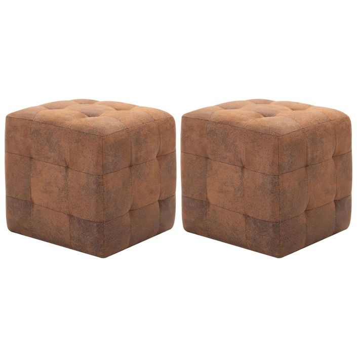 2 pcs Tables de chevet Marron 30x30x30 cm Similicuir daim - Photo n°1