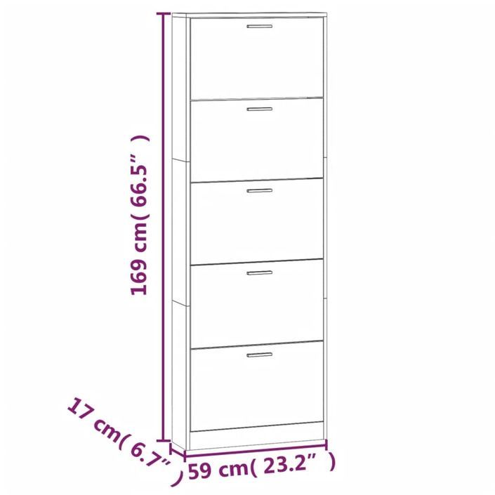 Armoire à chaussures en bois Puerto L 59 x H 169 x P 17 cm – 5 portes rabattables - Photo n°9