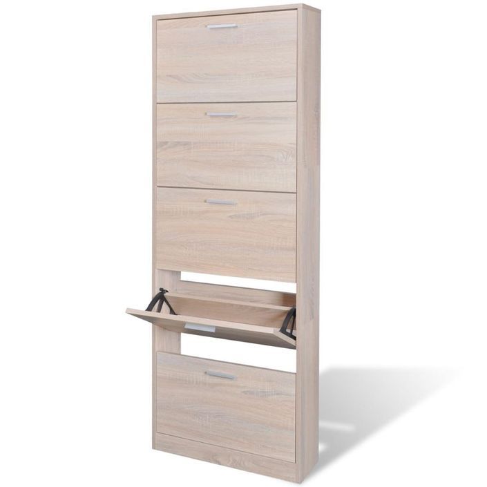 Armoire à chaussures en bois Puerto L 59 x H 169 x P 17 cm – 5 portes rabattables - Photo n°1