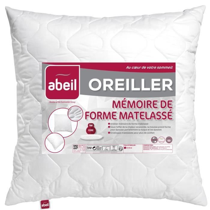 ABEIL Oreiller a mémoire de forme matelassé 60x60 cm blanc - Photo n°1