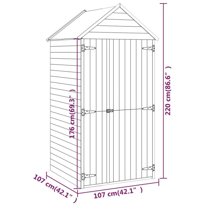 Abri à outils avec porte 107x107x220 cm Bois de pin imprégné - Photo n°8