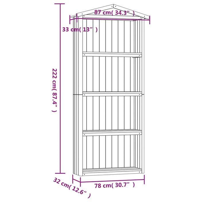 Abri à outils de jardin 87x33x222 cm Bois de pin imprégné - Photo n°7