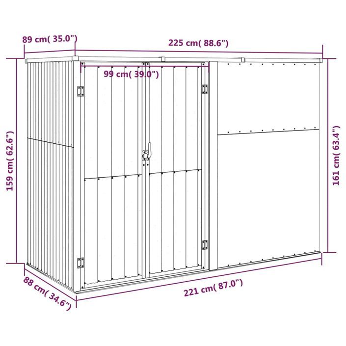 Abri à outils de jardin anthracite 225x89x161cm acier galvanisé - Photo n°7