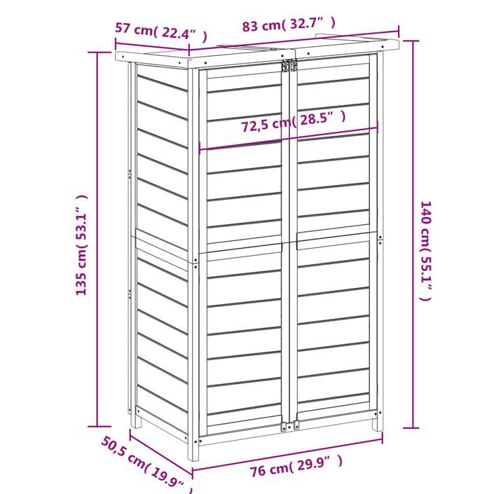 Abri à outils de jardin gris 83x57x140 cm bois massif pin - Photo n°7