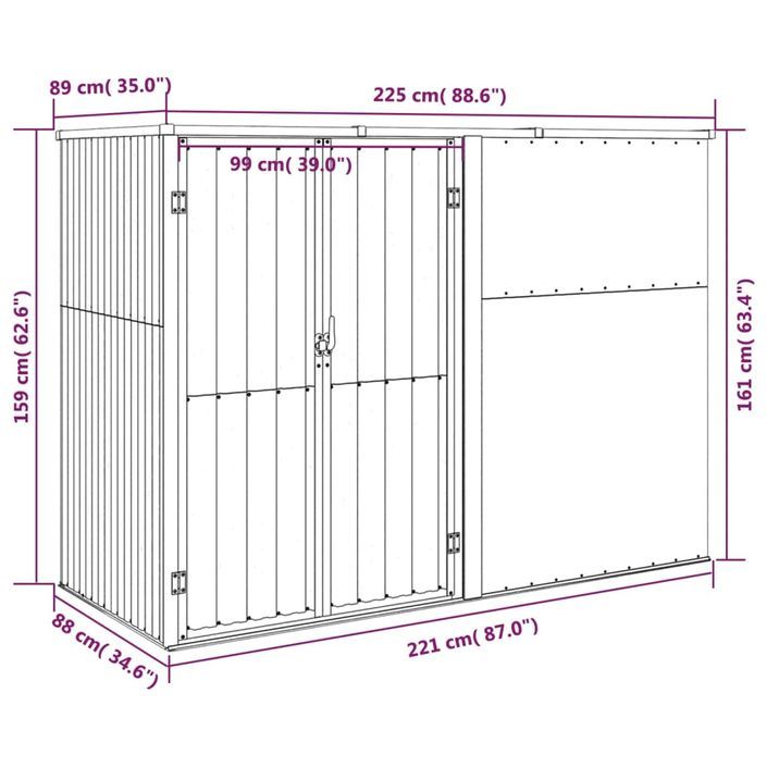 Abri à outils de jardin marron 225x89x161 cm acier galvanisé - Photo n°7