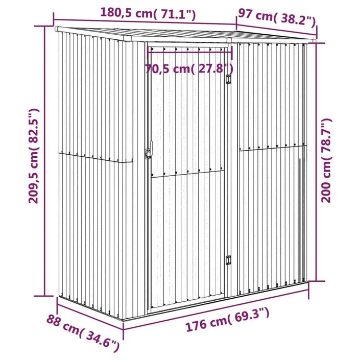 Abri de jardin 180,5x97x209,5 cm acier galvanisé aspect bois - Photo n°7