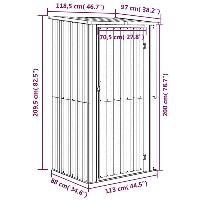 Abri de jardin Anthracite 118,5x97x209,5 cm Acier galvanisé - Photo n°8