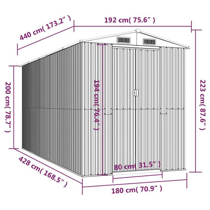 Abri de jardin Anthracite 192x440x223 cm Acier galvanisé - Photo n°8