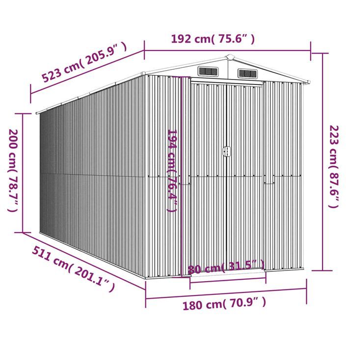 Abri de jardin Anthracite 192x523x223 cm Acier galvanisé - Photo n°8