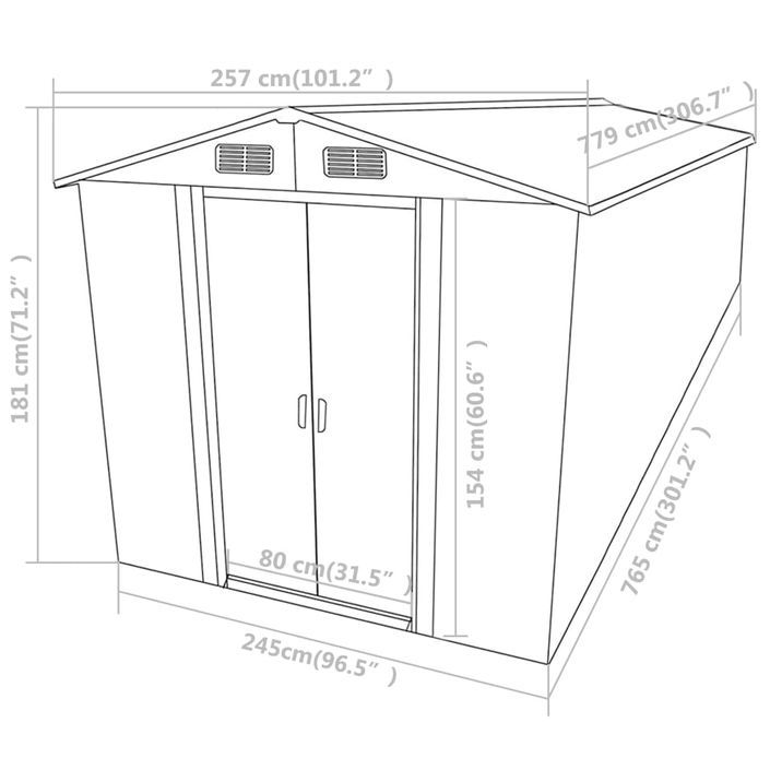 Abri de jardin Anthracite 257x779x181 cm Acier galvanisé - Photo n°9