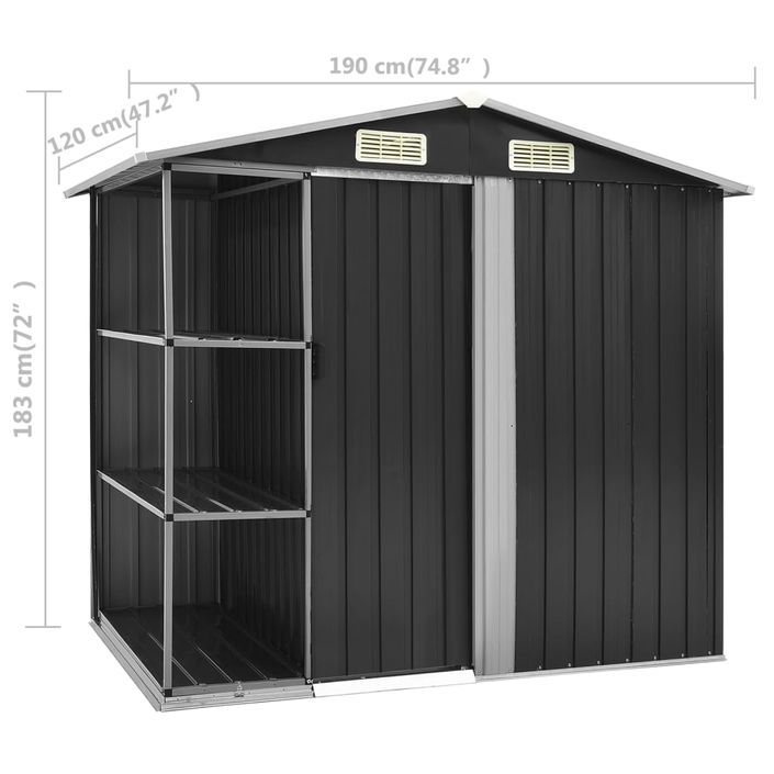 Abri de jardin avec étagère Anthracite 205x130x183 cm Fer - Photo n°8