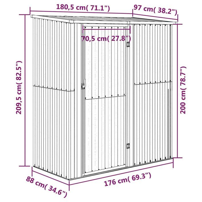 Abri de jardin Gris 180,5x97x209,5 cm Acier galvanisé - Photo n°8