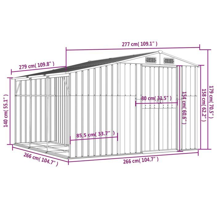 Abri de jardin gris 277x279x179 cm acier galvanisé - Photo n°12