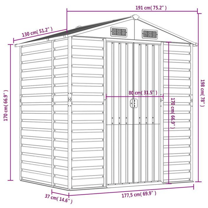 Abri de jardin marron clair 191x130x198 cm acier galvanisé - Photo n°12