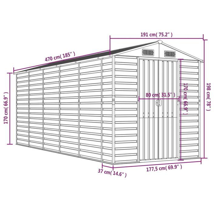 Abri de jardin marron clair 191x470x198 cm acier galvanisé - Photo n°12