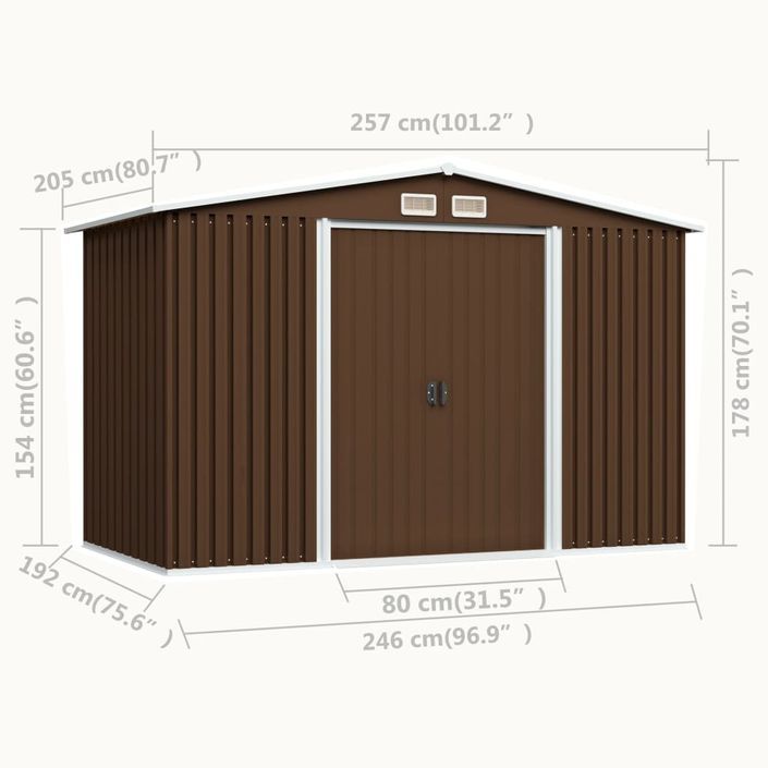 Abri de stockage pour jardin Marron 257x205x178 cm Acier - Photo n°8