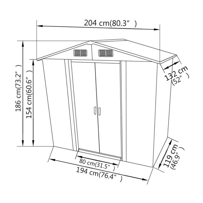 Abri de stockage pour jardin Métal Gris 204 x 132 x 186 cm - Photo n°8