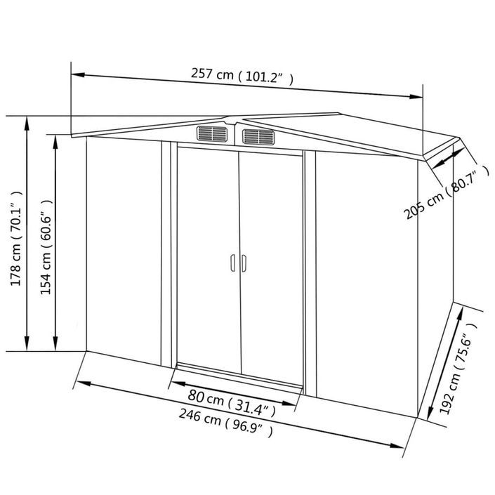 Abri de stockage pour jardin Métal Gris 257 x 205 x 178 cm - Photo n°8