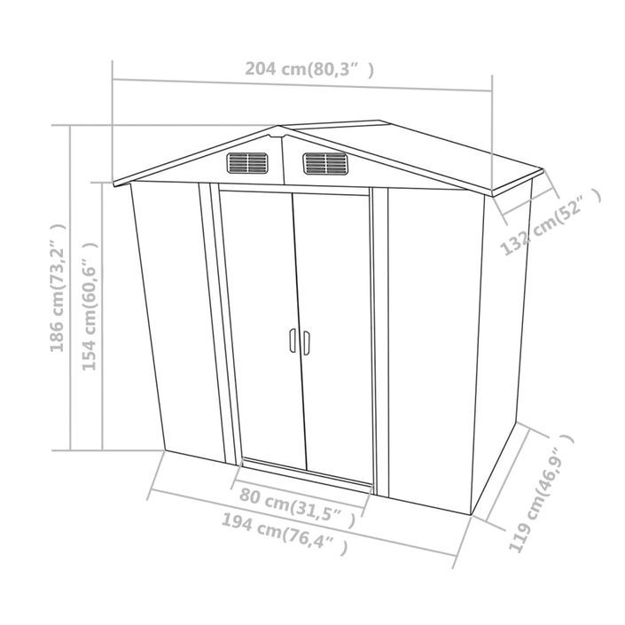 Abri de stockage pour jardin Métal Vert 204 x 132 x 186 cm - Photo n°8