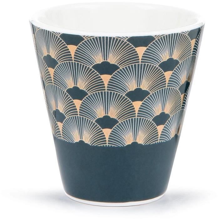 ABS T1904311-PX set de 6 tasses a café en porcelaine forme V sans anse aved decal en or 9.6cl - Theme bleu artdeco - Photo n°2