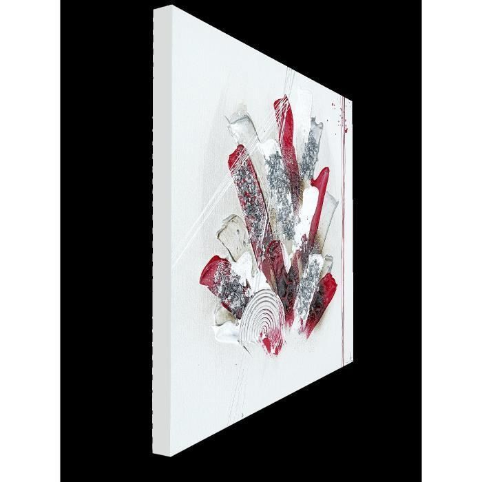ABSTRAIT Tableau déco toile peinte a la main 50x50 cm rouge, gris et blanc - Photo n°2