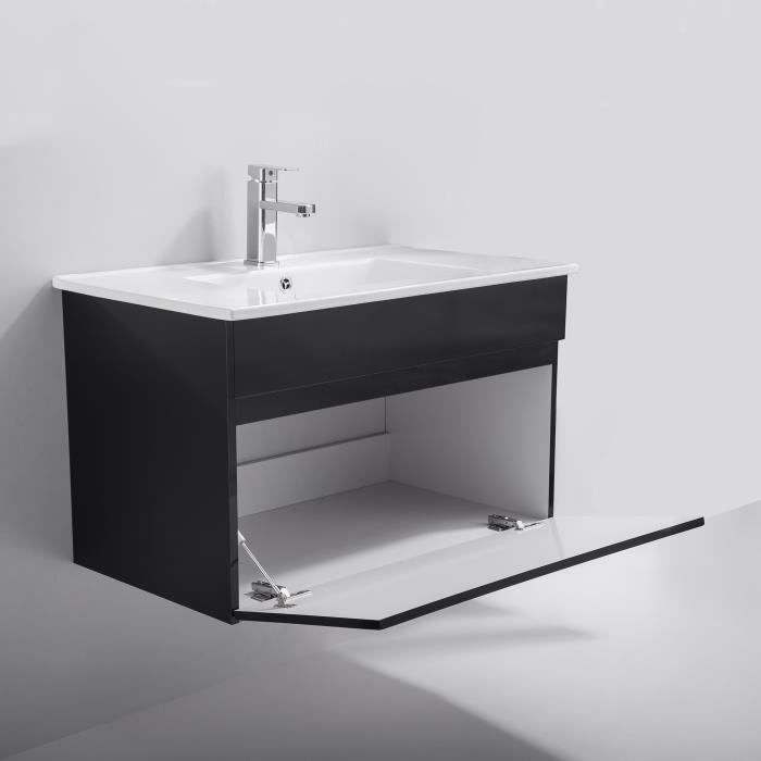 ALBAN Meuble sous vasque 80 cm simple vasque - Noir brillant - Photo n°3