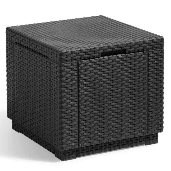 ALLIBERT JARDIN Table cube imitation rotin tressé avec rangement de 60 l - 42x42x39 cm - Graphite - Photo n°1