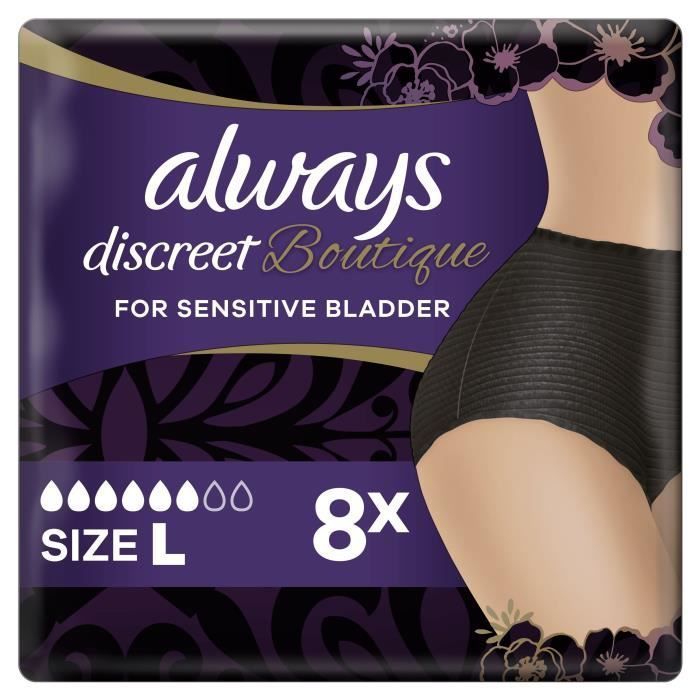 ALWAYS Discreet Boutique Culottes pour fuites urinaires noires taille Lx8 - Photo n°1