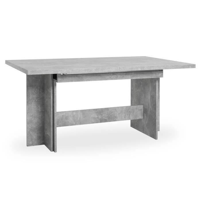 ANCONA Table a manger extensible de 8 a 12 personnes classique effet béton structuré - L 160 / 310 x l 90 cm - Photo n°1