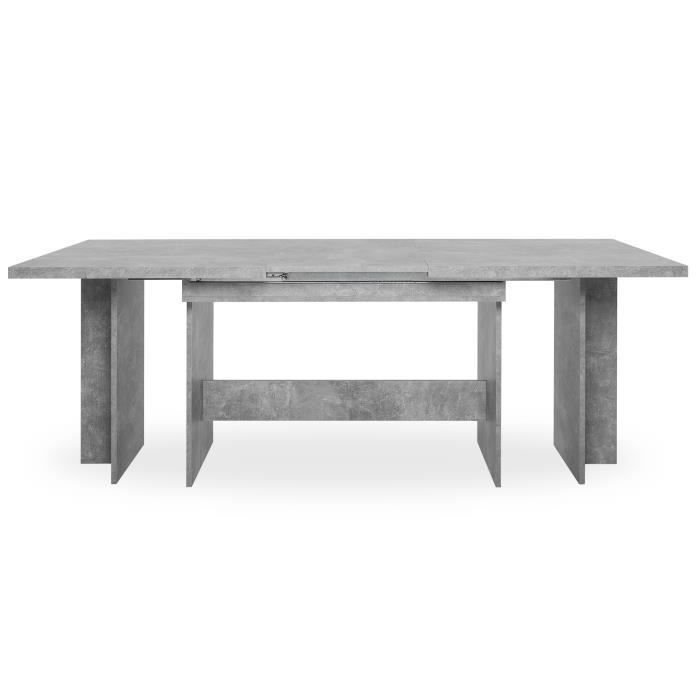 ANCONA Table a manger extensible de 8 a 12 personnes classique effet béton structuré - L 160 / 310 x l 90 cm - Photo n°5