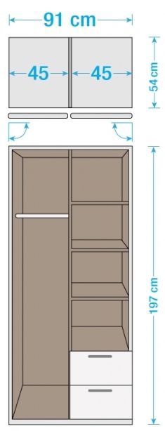 Armoire 2 portes 2 tiroirs avec étagères Blanc et Noyer Kadra 2 - Photo n°2