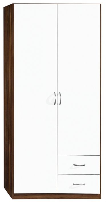 Armoire 2 portes 2 tiroirs Blanc et Noyer Kadra 2 - Photo n°1