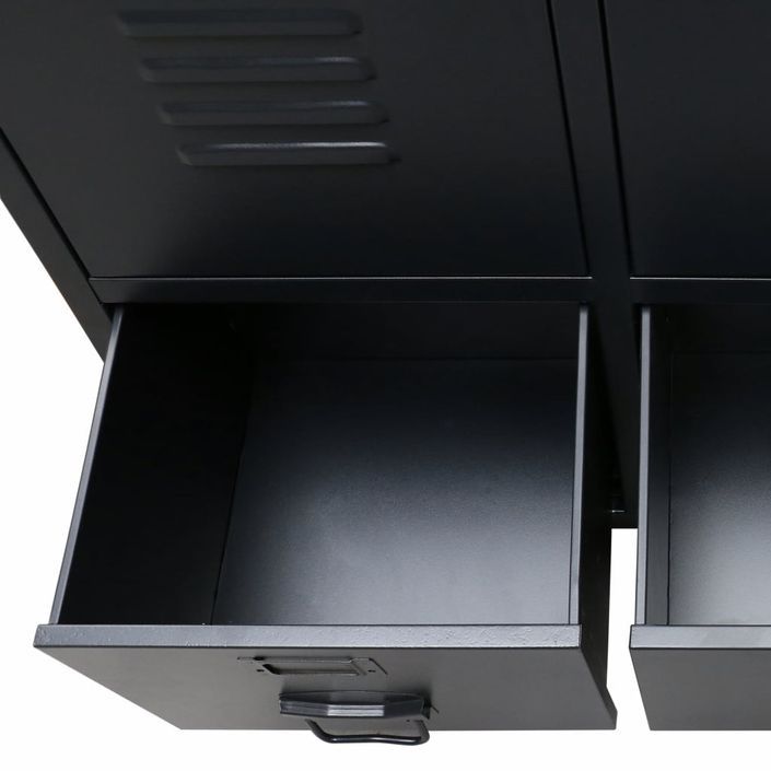 Armoire 2 portes 2 tiroirs métal noir industriel Kibane 68 cm - Photo n°8