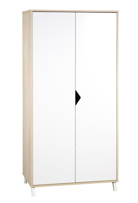Armoire 2 portes bois clair et laqué blanc Scandi - Photo n°1