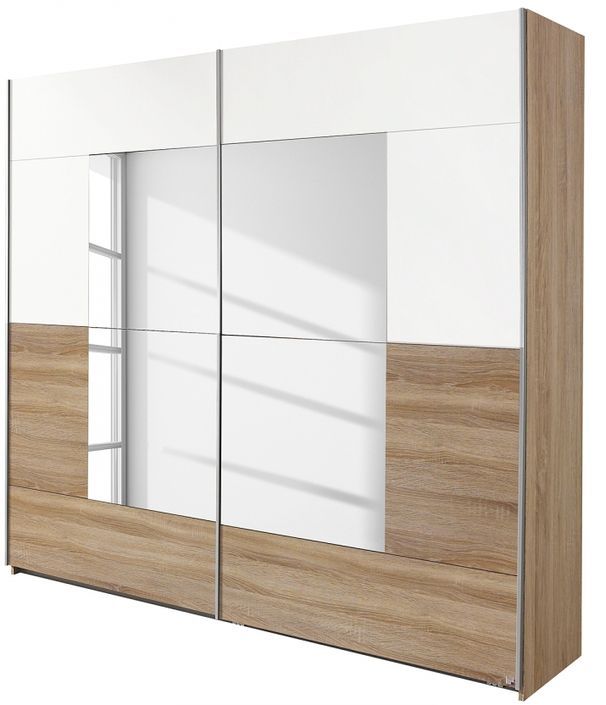 Armoire 2 portes coulissantes Chêne Sonoma et Blanc avec miroir Milato - Photo n°1