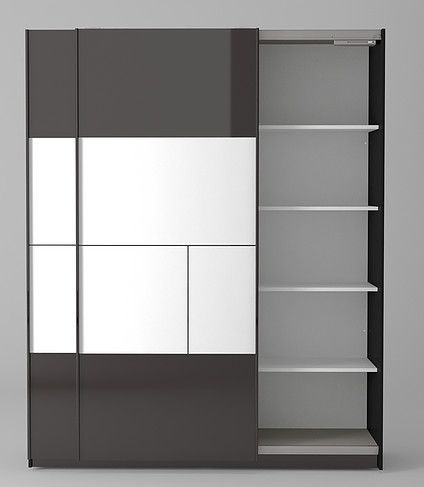 Armoire 2 portes coulissantes laquée blanc et gris foncé Kido - Photo n°5