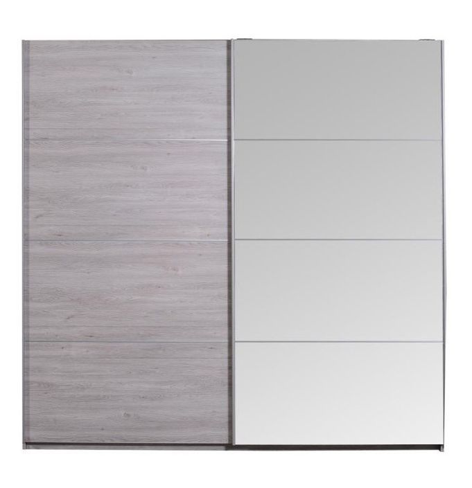 Armoire 2 portes coulissantes chêne gris et miroir Maeva 230 cm - Photo n°1