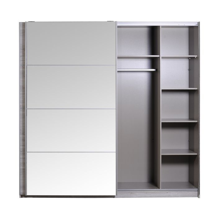 Armoire 2 portes coulissantes chêne gris et miroir Maeva 230 cm - Photo n°2