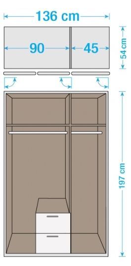 Armoire 3 portes 2 tiroirs avec étagères Blanc et Noyer Kadra 3 - Photo n°2
