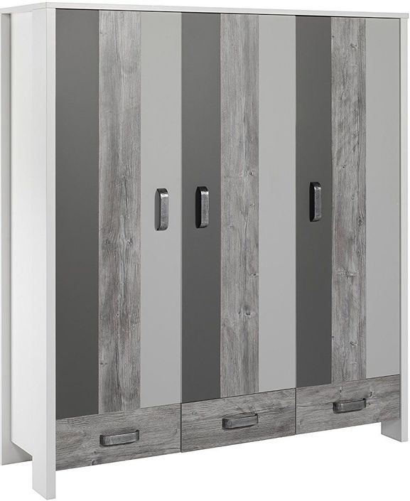 Armoire 3 portes 2 tiroirs bois blanc et pin gris Woody Grey - Photo n°1